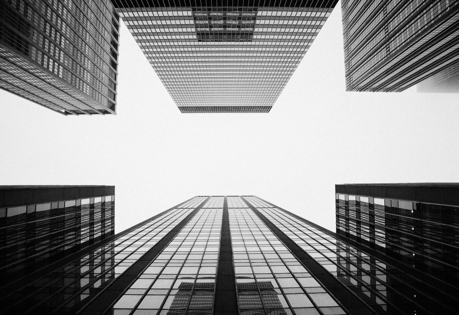 Office towers framing a patch of sky